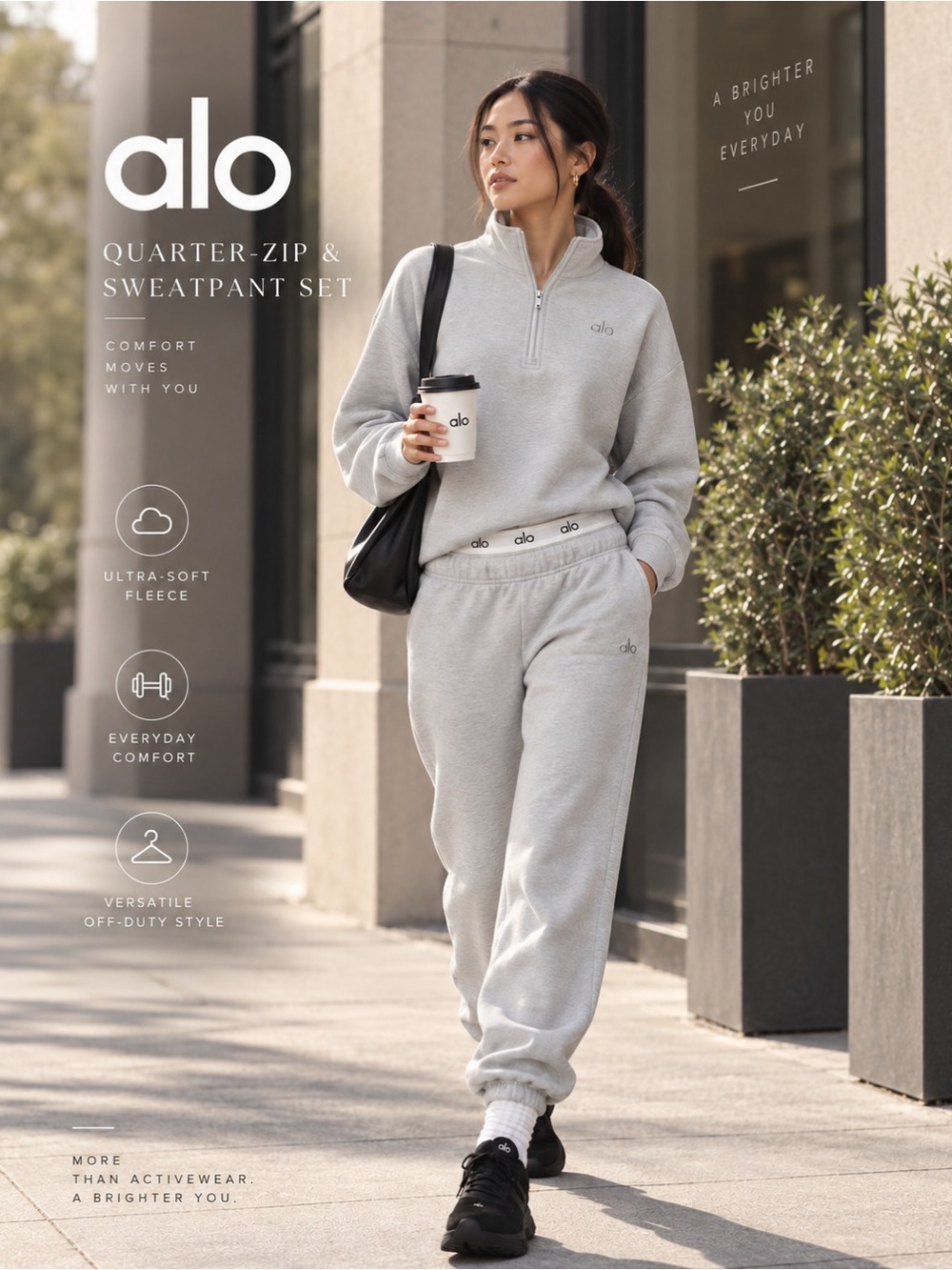 ALO Yoga Accolade 1/4 Zip Pullover & Sweatpant Set Athletic Heather Grey M NEW